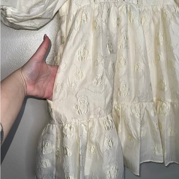 Hunter Bell Gaille Puff Sleeve Mini Dress in Ivory Floral Jacquard Size Small - Picture 7 of 10